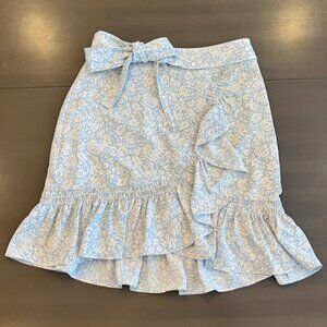 Express Light Blue and White Floral Ruffle Skirt